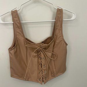 Tan Leather Lace Up Crop Top